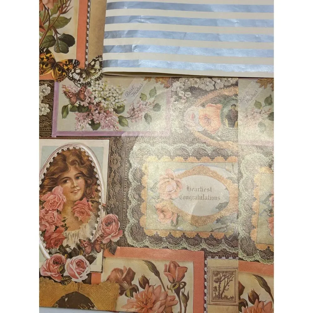 Vntg Wrapping Paper Gift Wrap Lot 4.9 oz Scrapbook Junk Journal Kids Fairy Farm
